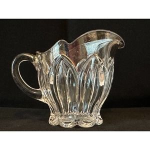 VTG Clear Cut Glass Floral, Footed Creamer/Pitcher/Small Syrup Pitcher w/Handle